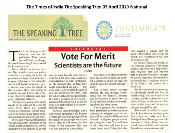 The Times of India Speaking Tree 07 April 2019 National newspaper discussing democracy